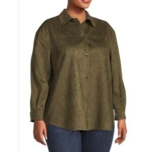 Truth By Republic NWT Green Faux Suede Collared Snap Up Shacket Plus Size 1X